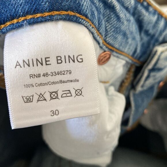 Anine Bing Sonya High Rise Slim Straight Jeans in Washed Blue Size 30 - Picture 8 of 9